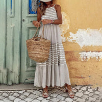 Women's Halter Neck Sleeveless Dress Casual Loose Striped Summer Vacation Long Maxi Dresses