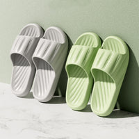Fashion Solid Color Striped Home Slippers Summer Thick Bottom Non-slip Bathroom Slipper Women Men Couples Shoes