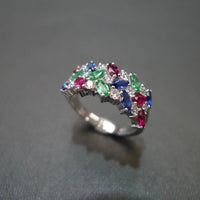Colorful Horse Eye Zircon Three Rows Inlaid Personality Trendy Ladies Index Finger Ring