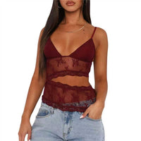 Lace Stitched Backless V-Neck Bralette – Candy Color Sling Tank Top for Women