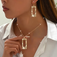 Lxalry Gold-Toned Hammered Geometric Jewelry Set – Eco-Friendly Alloy Necklace & Earrings
