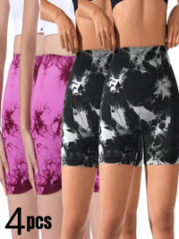 4-Pack Women’s Tie-Dye Scrunch Butt Workout Shorts – High-Waisted Gym Activewear