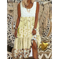 Women's Plus Size Boho Floral Dresses Sleeveless Tiered Pleated Swing Long Sundress