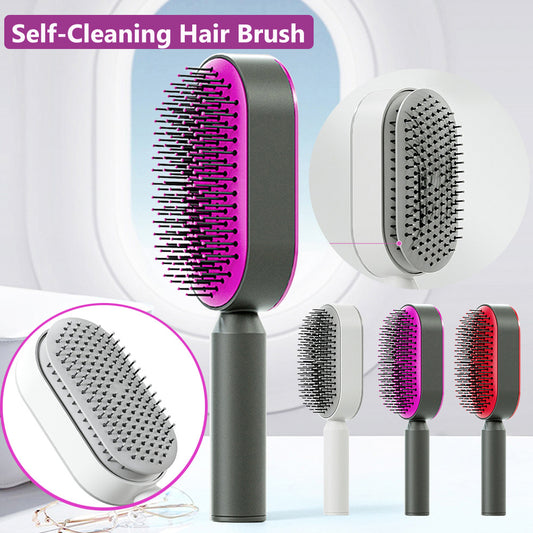 Self-cleaning Hair Brush For Women One-key Cleaning Hair Loss Airbag Massage Scalp Comb Anti-Static Hairbrush