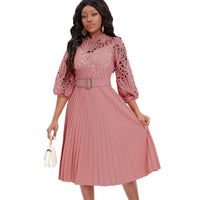 Lace Stitching Pleated Hollow-out Plus Size African Dress