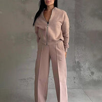 Women's 2 Piece Sweatsuit Set, 
 Zip Up Long Sleeve Sweatshirt Jacket And Wide Leg Sweatpants