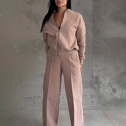 Women's 2 Piece Sweatsuit Set, 
 Zip Up Long Sleeve Sweatshirt Jacket And Wide Leg Sweatpants