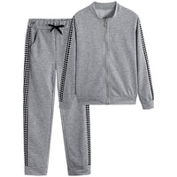 Women's Print & Plaid Zip-Front Top With Tie-Waist Pants Set, 2-Piece Casual Loungewear For Spring And Fall
