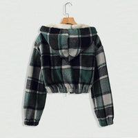Women's Elegant Plaid Hooded Jacket, Full-Zip Lightweight Coat For Winter Casual Wear