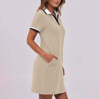 Women's Polo Dress Short Sleeve V Neck Casual Summer Mini Shirt Dress With Pockets