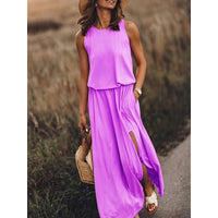 Women's Maxi Dress Summer Sleeveless Crewneck Sundress Casual Loose Long Dresses With Pockets