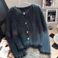 Women's Faux Mink Velvet Knit Cardigan Sweater Coat, Thickened For Autumn And Winter 2025, New Short European Style, Soft And Plush