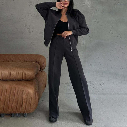 Women's 2 Piece Sweatsuit Set, 
 Zip Up Long Sleeve Sweatshirt Jacket And Wide Leg Sweatpants