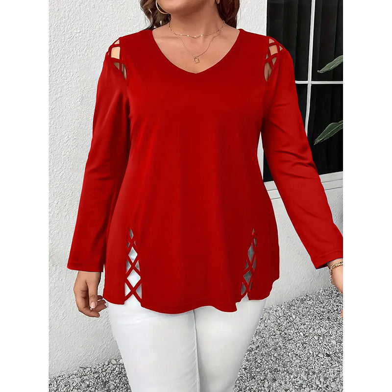 Women's Plus Size Long Sleeve Tunic Tops Criss Cross V-Neck Blouse Casual Fall Shirts For Women 1X-5X