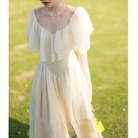 French Retro Light Wedding Puff Sleeve Lace Dress