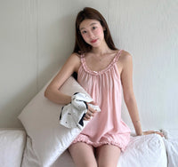 Comfortable Wooden Ear Crimp Suspenders Pajamas Shorts Two-piece Set