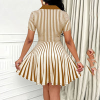 Women's Polo Dress Elegant Striped V Neck Short Sleeve A Line Dresses