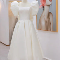 French Light Wedding Dress Satin Simple White