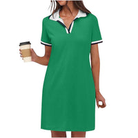 Women's Polo Dress Short Sleeve V Neck Casual Summer Mini Shirt Dress With Pockets
