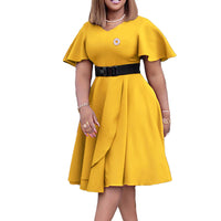 Women's Clothes Flared Sleeves Solid Color Plus Size Dress
