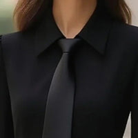Women's Elegant Solid Color Belted Tie-Neck Office & Formal Occasions, Long Sleeve Spring Summer Midi Dress