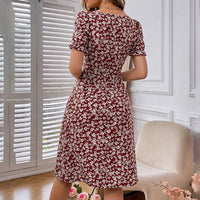 Women's Puff Sleeve Floral Midi Dress Elegant Square Neck Boho Side Split Dresses