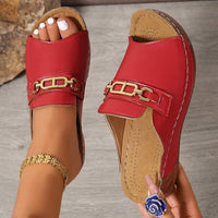 Plus Size Peep Toe Slippers With Metal Accessories