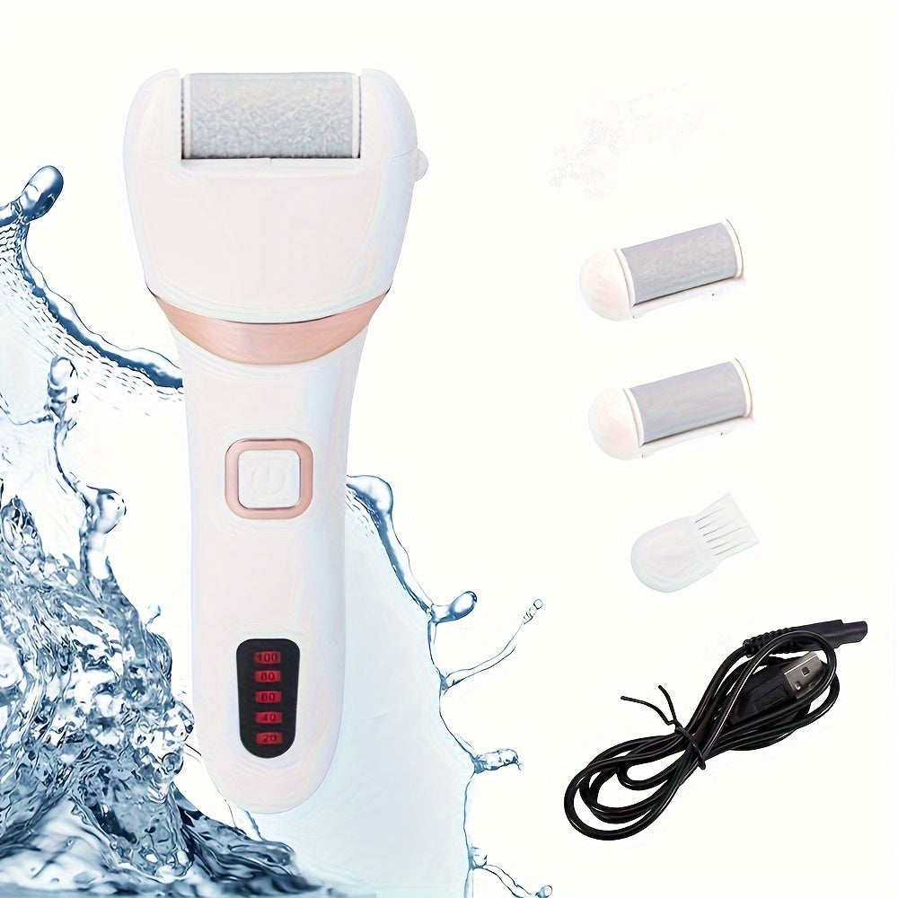 Electric Foot Grinder And Callus Remover, Electric Foot Polisher, Rechargeable Foot Washing And
 Pedicure Kit, Suitable For Cracked Heels And Dead Skin, With 3 Roller Heads