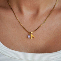 Stainless Steel Birthstone First Letter Necklace