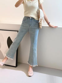 Jeans For Women, With Elastic And Lace Stitching, Micro Flared Jeans For Women In 2025, Small And Stylish Design, Light Blue Jeans For Women, Cropped Jeans For Women, Casual Pants For Women,
