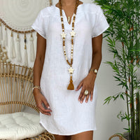 Womens Summer Casual Solid Color V Neck Short Sleeve Dresses Boho Beach Sundresses