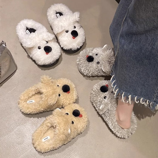 Scrawl Puppy Autumn Warm Closed Toe Indoor Home Cotton Slippers