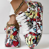 Women's Casual Round Toe Thick Sole Lace-Up Sneakers, Random Print Design, Comfortable Sporty Shoes For Daily Wear