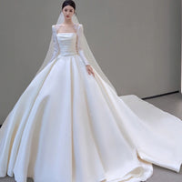 Satin Long Sleeved Light Wedding Dress