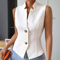 Women's Elegant Solid Color Stand Collar Sleeveless Vest - Ribbed & Button Detail Summer Casual Outerwear