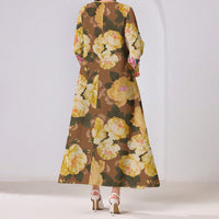 Women's Vibrant Floral Print V-Neck Long Sleeve Maxi Dress Elegant Bohemian A-Line Long Dress