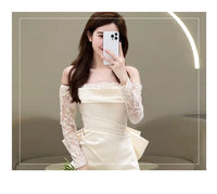 Off-shoulder Light Wedding Dress Bridal Simple Lace Dress