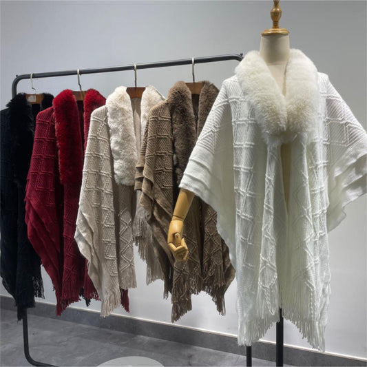 Loose Fashion Versatile Big Fur Collar Knitwear Shawl
