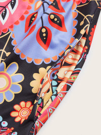 Bohemian Plus Size Dresses Loose Round Neck Ruffle Big Swing Print Spring Summer Casual Sleeveless Hem