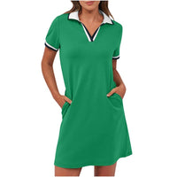 Women's Polo Dress Short Sleeve V Neck Casual Summer Mini Shirt Dress With Pockets