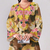 Women's Vibrant Floral Print V-Neck Long Sleeve Maxi Dress Elegant Bohemian A-Line Long Dress