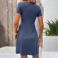 Womens Casual Summer Twist Front V Neck Short Sleeve Mini Dress
