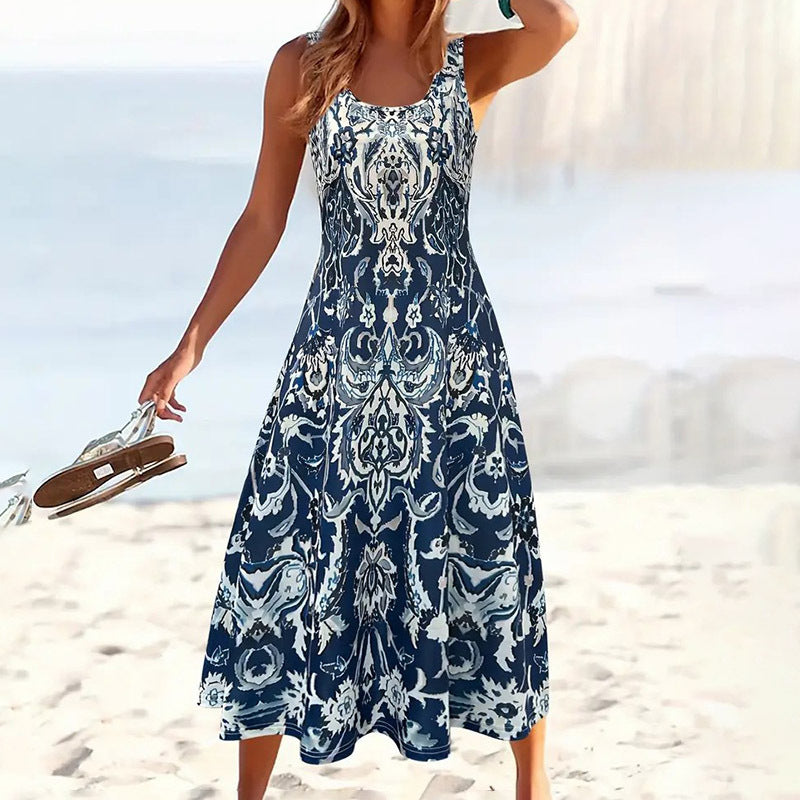 Women’s Sleeveless Boho Maxi Sundress – Loose Flowing Casual Beach Midi-to-Maxi Dress