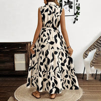 Women Sleeveless Boho Floral Maxi Dress Summer Button Shirt V Neck Flowy Belted Beach Vacation Dresses