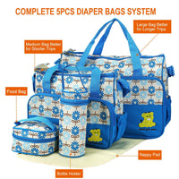 5PCS Per Set Baby Nappy Diaper Bags Set Mummy Diaper Shoulder Bags WithNappy Changing Pad Insulated Pockets Travel Tote Bags For Mom Dad
