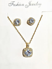 Female Minimalist Niche Square Diamond Necklace Earring Set