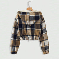 Women's Elegant Plaid Hooded Jacket, Full-Zip Lightweight Coat For Winter Casual Wear