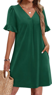Women's V-neck Vacation Elegant Ruffled Dress With Pockets