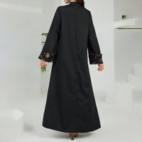 Women's Plus Size Elegant Summer Bohemian Floral Maxi Dress Middle Eastern Patchwork Black Long Dress