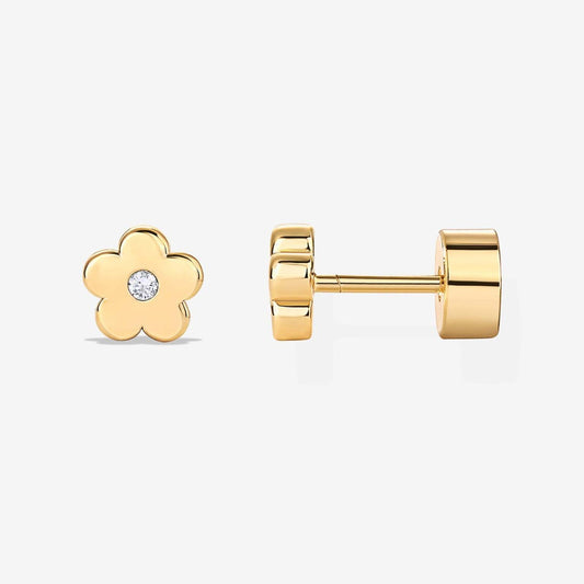Design Feeling Electroplating 18K Gold Flower Zircon Ear Studs